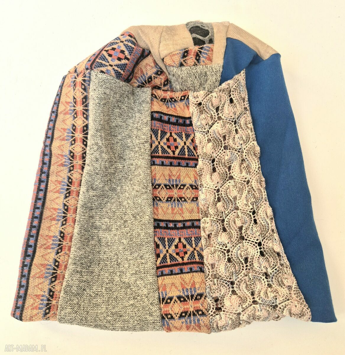 Czapka patchworkowa Boho z koronką na podszewce - rozmiar uniwersalny