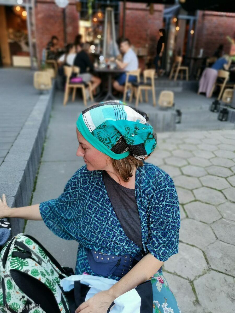 Czapka patchworkowa damska długa Smerfetka na podszewce