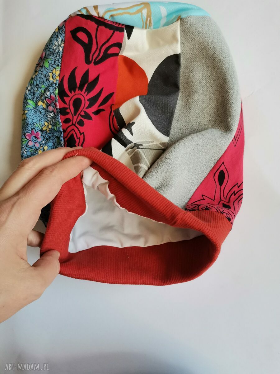 Czapka patchworkowa damska na podszewce - folk boho, rozmiar uniwersalny