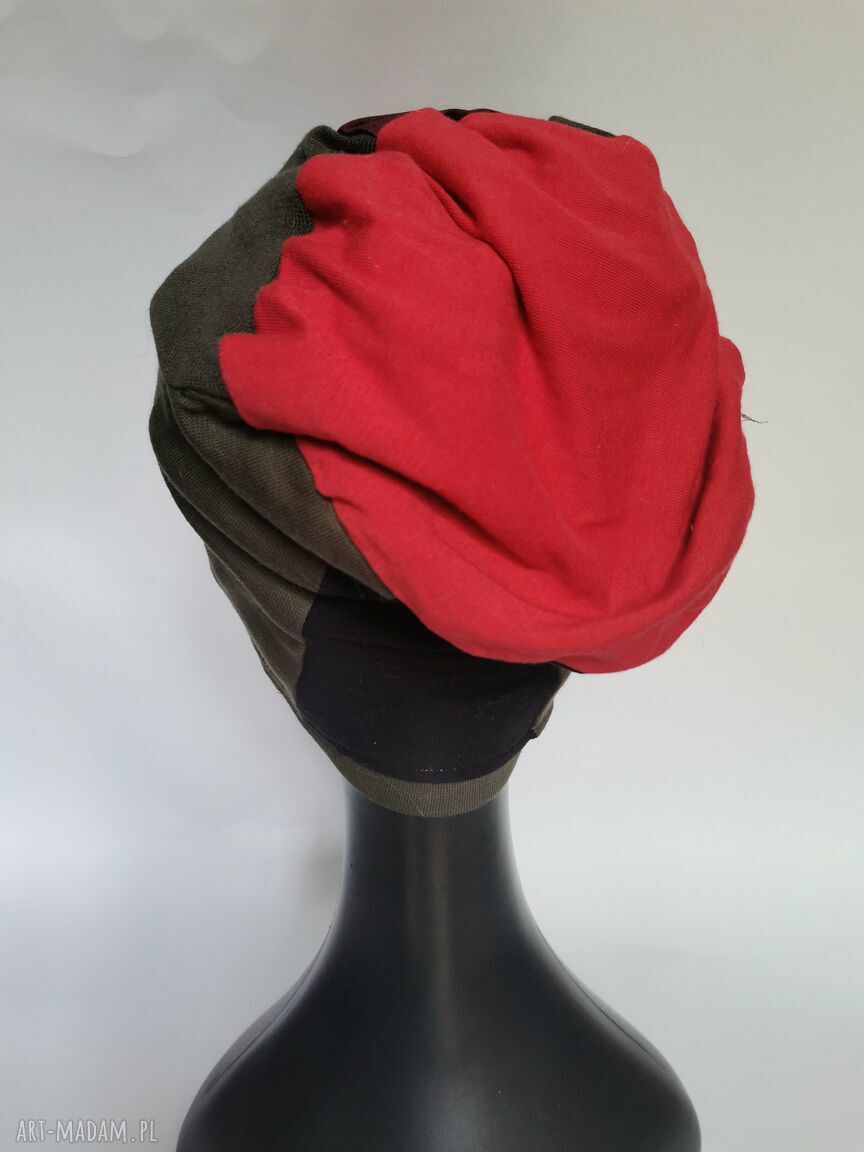 Czapka patchworkowa krótka one size na podszewce - boho etno