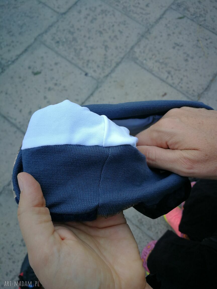 Czapka patchworkowa Smerfetka na podszewce - boho wiosenna w turbanowym stylu