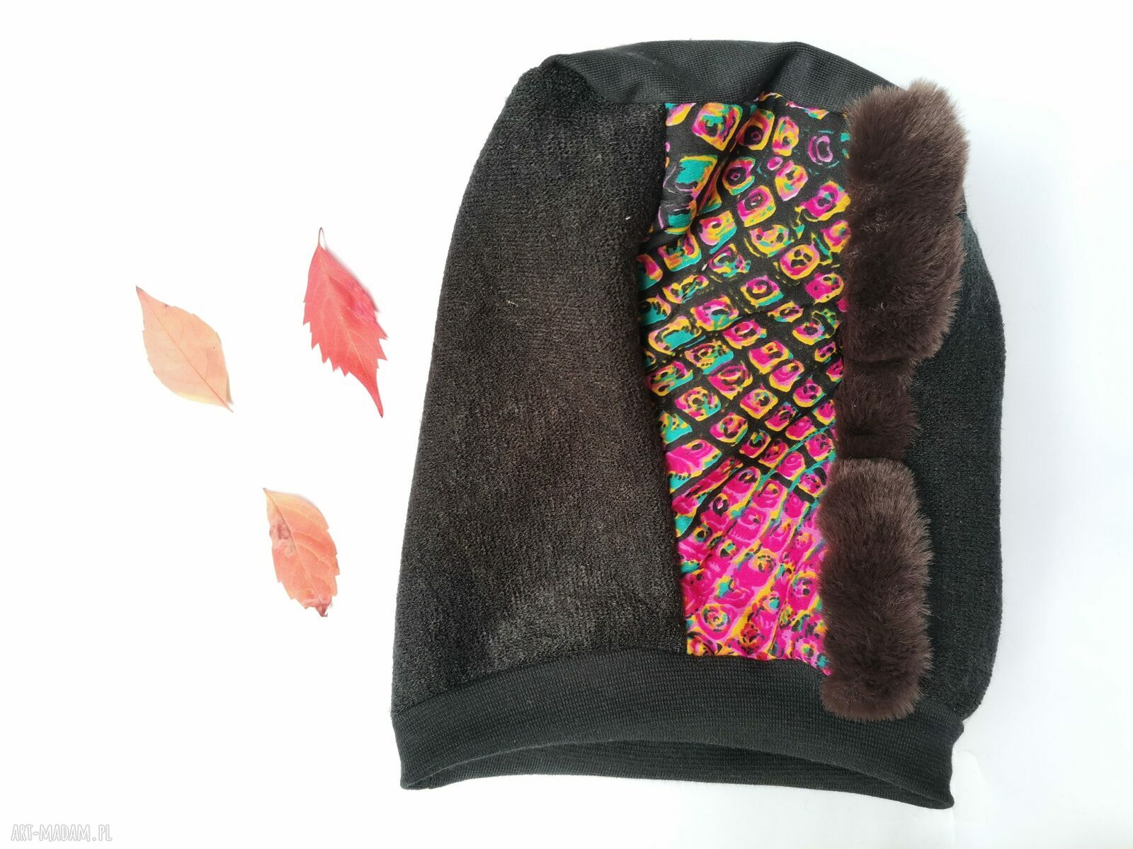 Czapka patchworkowa Smerfetka boho - wiosenna na podszewce, ręcznie robiona