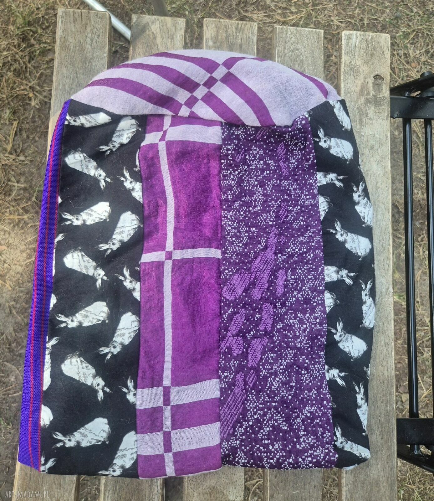 Czapka patchworkowa z królikiem folk etno boho - rozmiar M