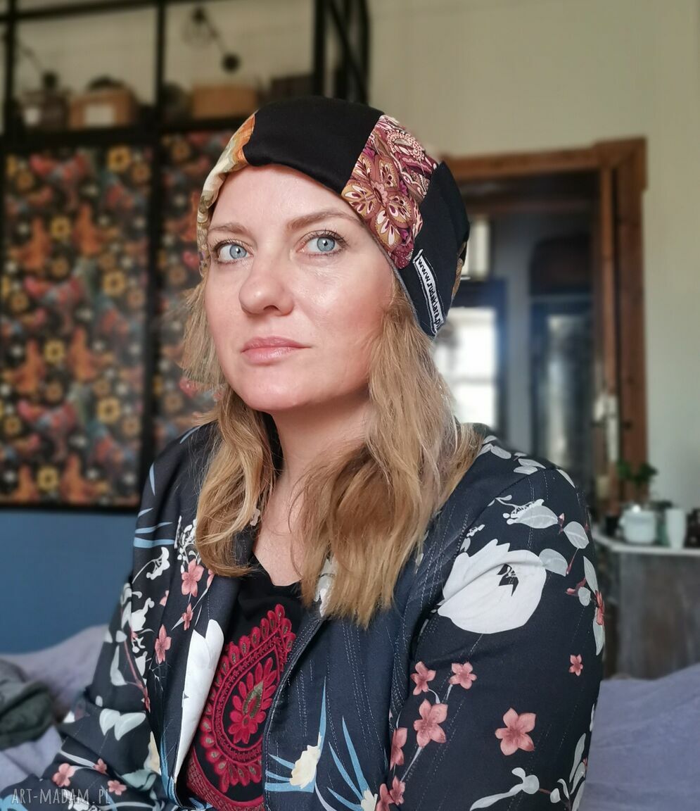 Patchworkowa czapka Frida - rozmiar uniwersalny na podszewce