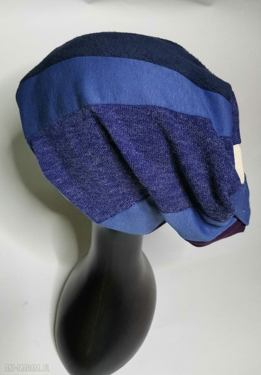 Czapka patchworkowa folk boho z frędzlami - na podszewce, rozmiar uniwersalny