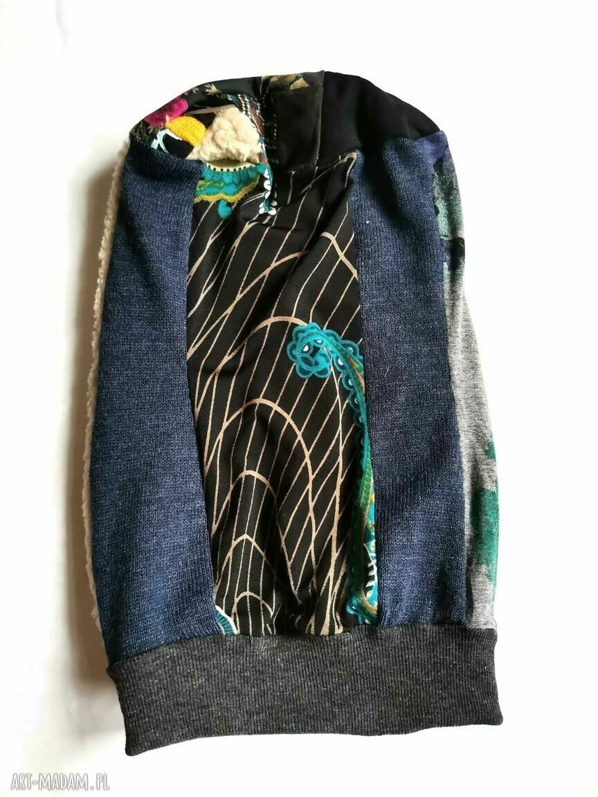 Czapka patchworkowa „Smerfetka” - długa na podszewce, rozmiar uniwersalny (Frida, boho folk)