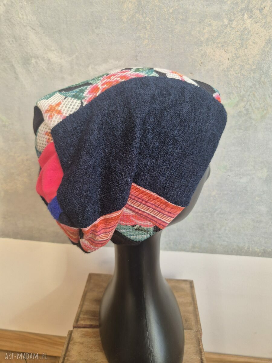 Wiosenna czapka patchworkowa boho na podszewce - Smerfetka (uniwersalna)