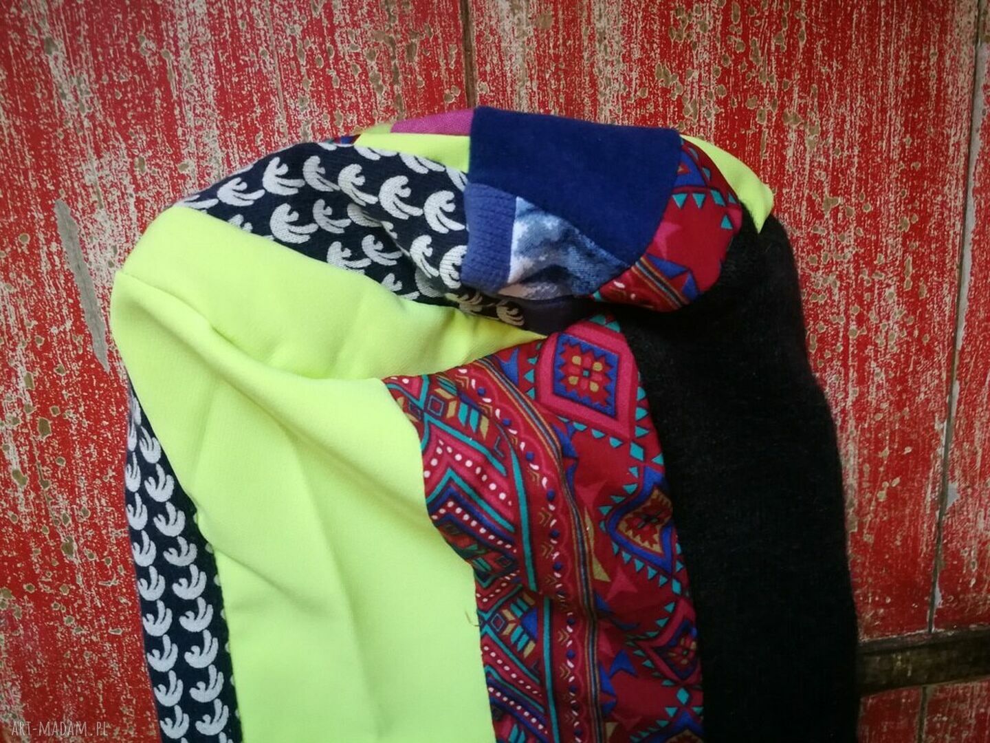 Czapka patchworkowa Smerfetka dla kobiet na podszewce - boho etno, rozmiar 57