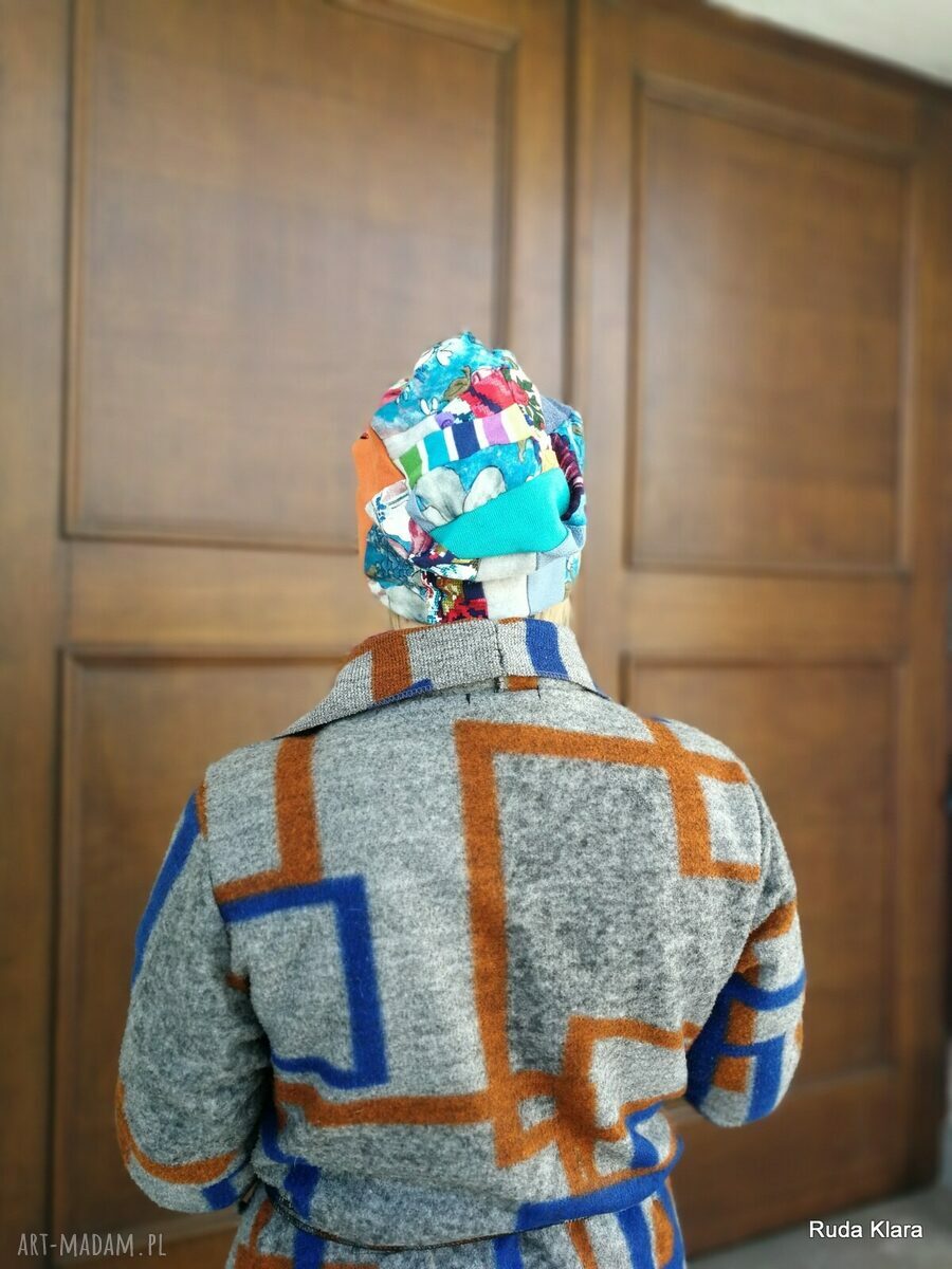 Czapka patchworkowa damska na podszewce boho - wiosna i jesień (58-59 cm)