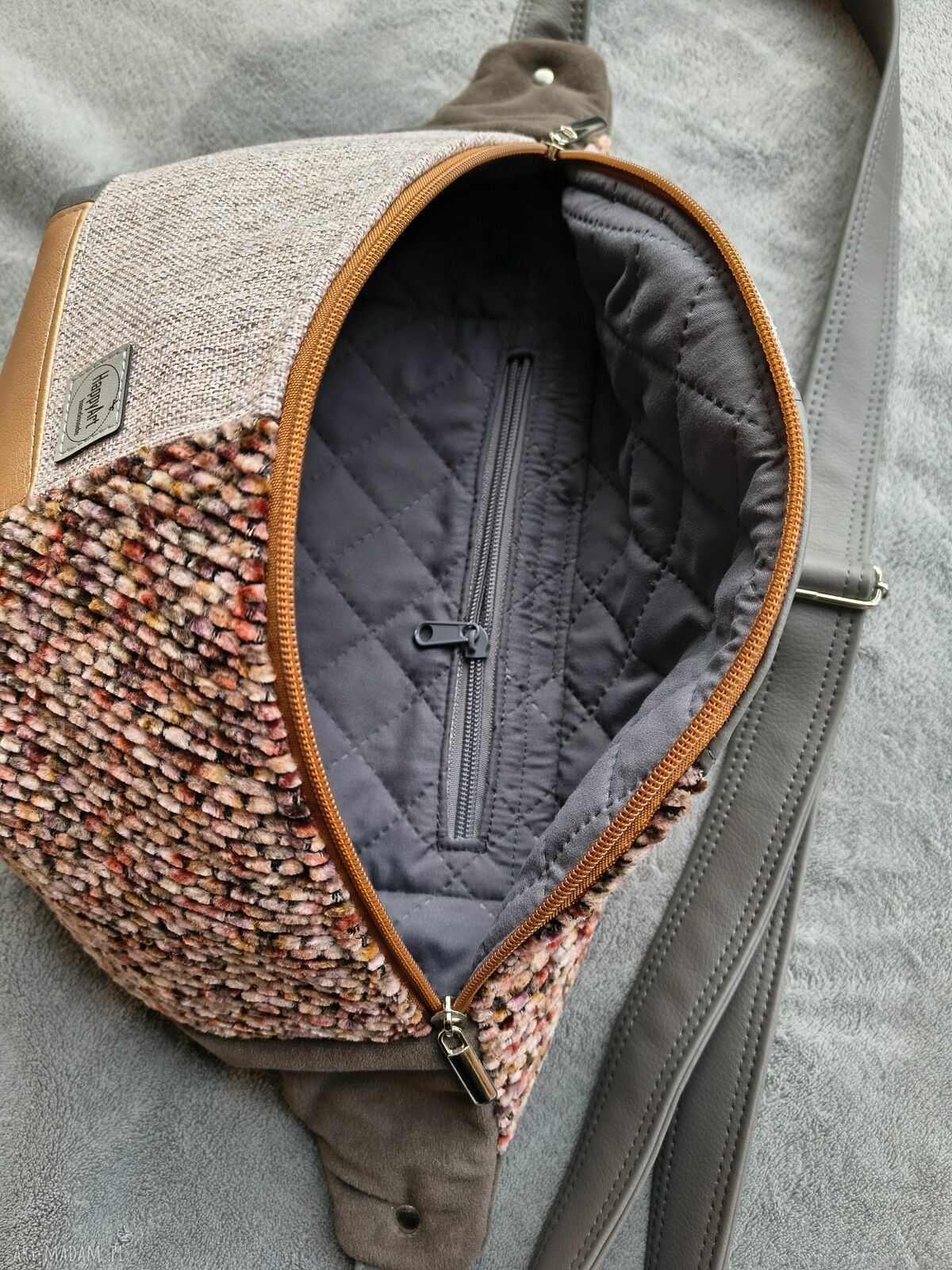 Patchworkowa damska nerka XXL z weluru - handmade