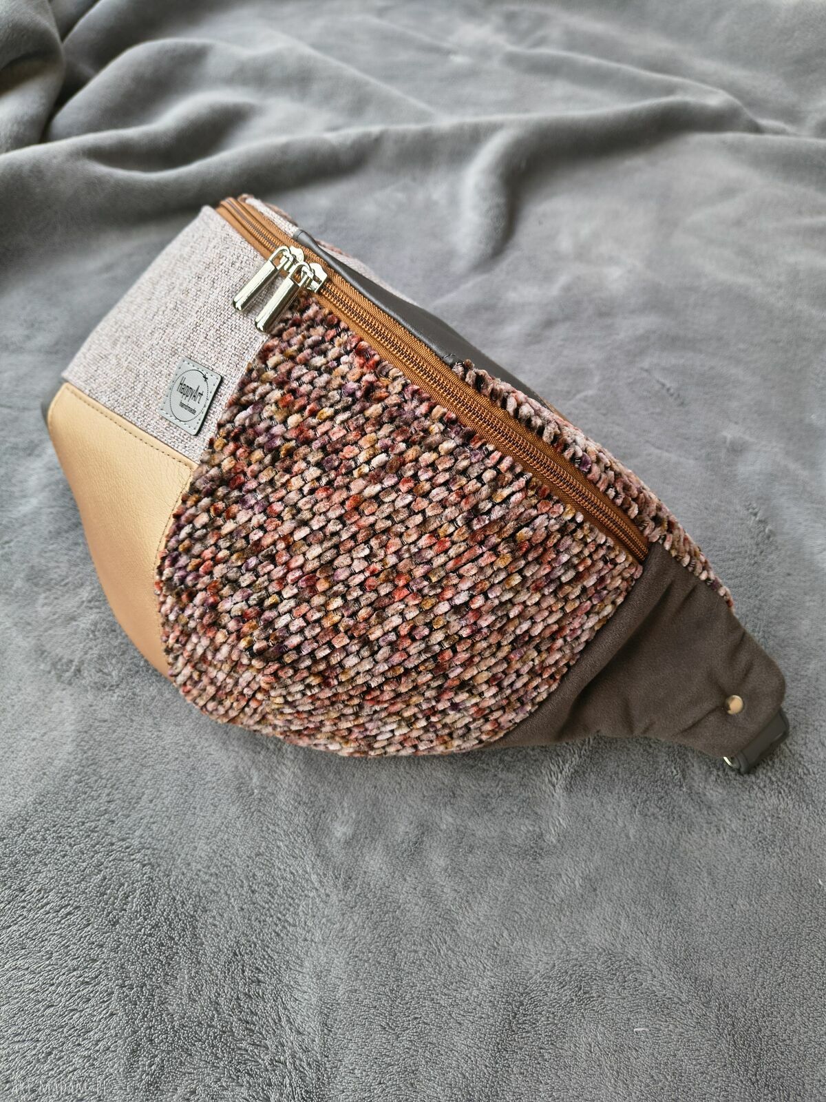 Patchworkowa damska nerka XXL z weluru - handmade