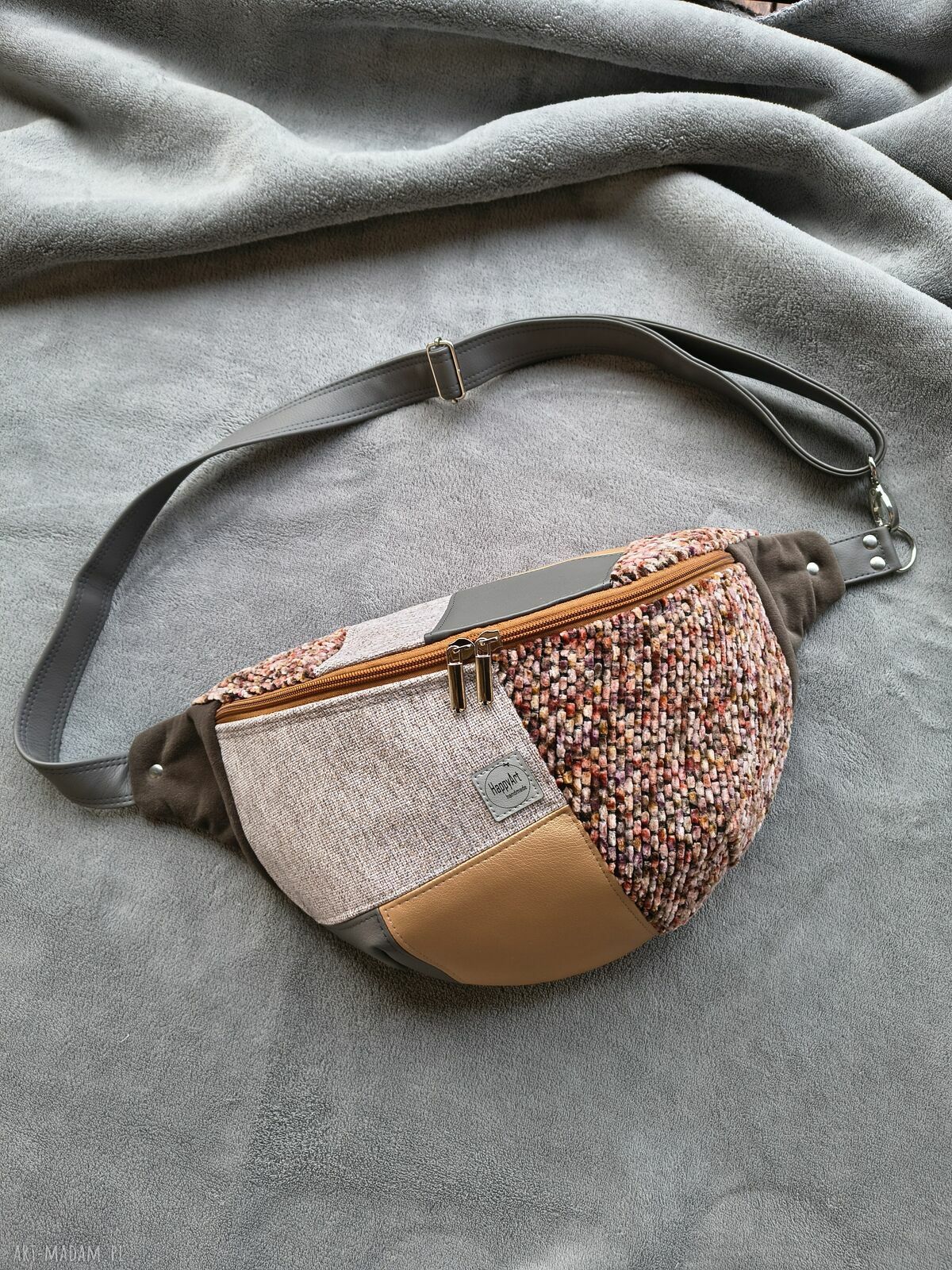 Patchworkowa damska nerka XXL z weluru - handmade