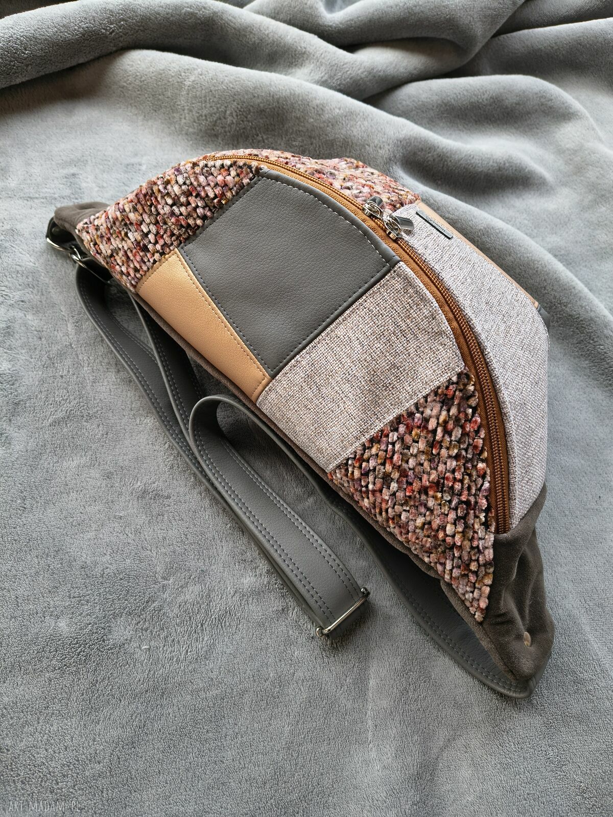 Patchworkowa damska nerka XXL z weluru - handmade