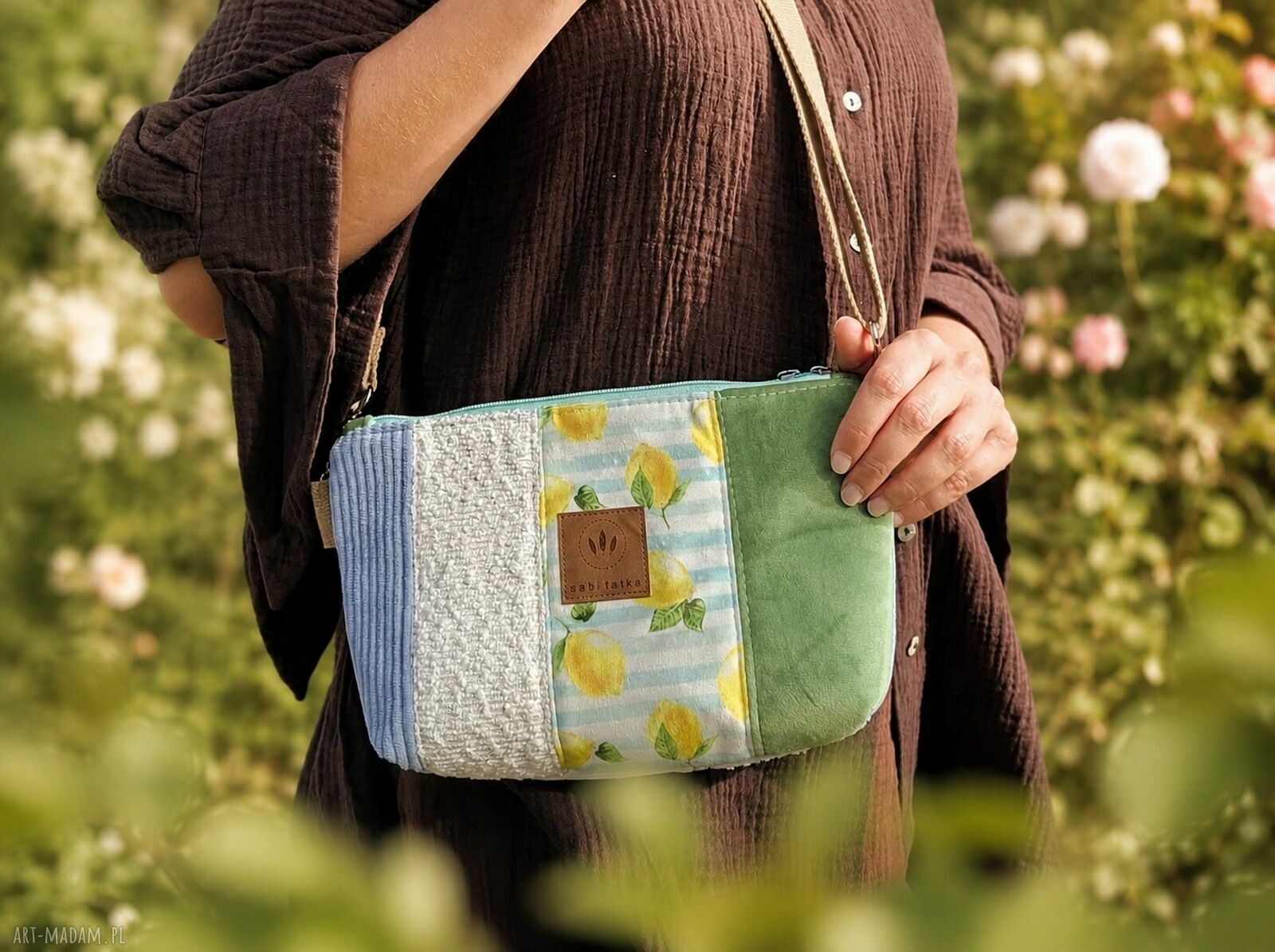 Patchworkowa torebka nerka Positano - crossbody na skos w cytrynowych kolorach
