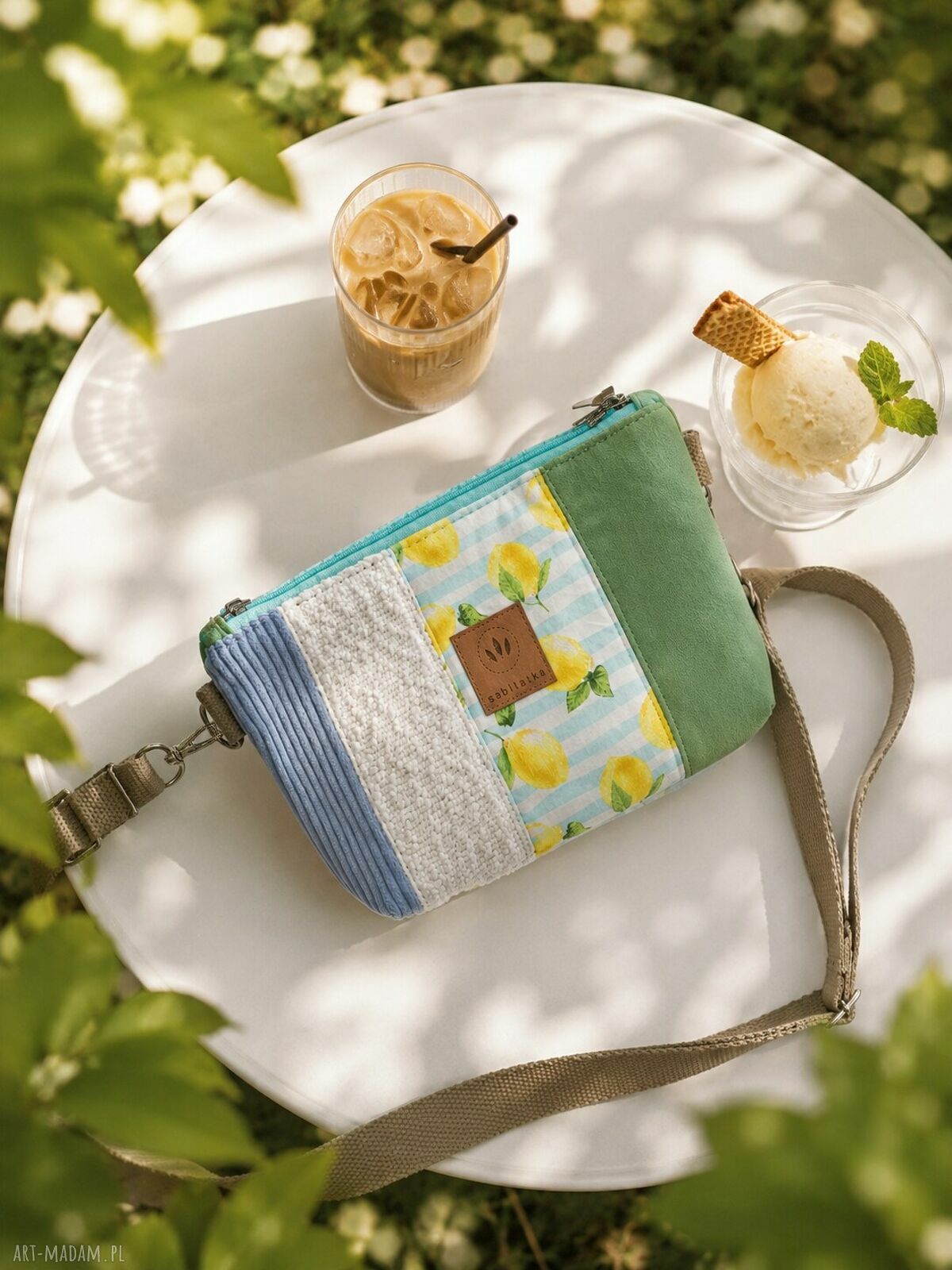 Patchworkowa torebka nerka Positano - crossbody na skos w cytrynowych kolorach
