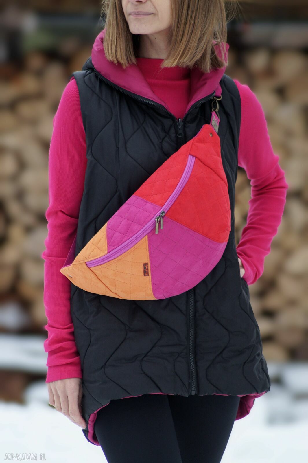 Patchworkowa trójkolorowa nerka XXL damska handmade