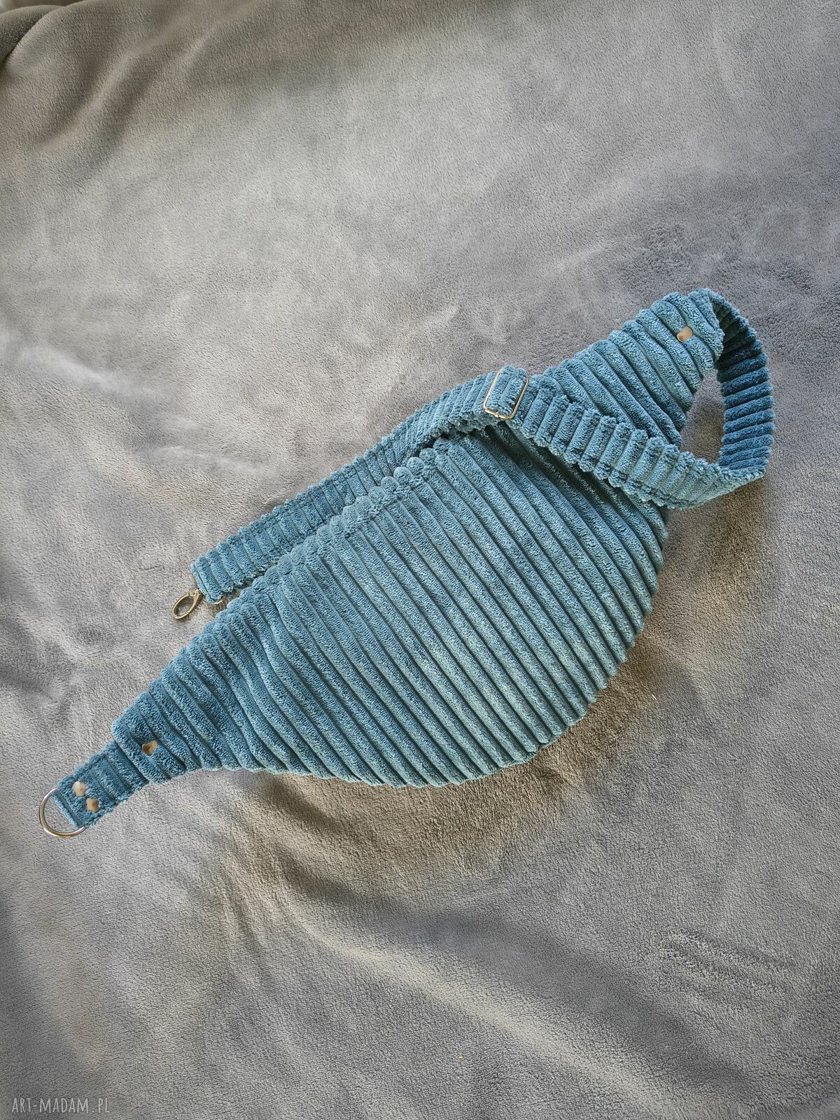 Patchworkowa welurowa nerka XXL szaro-turkusowa - handmade