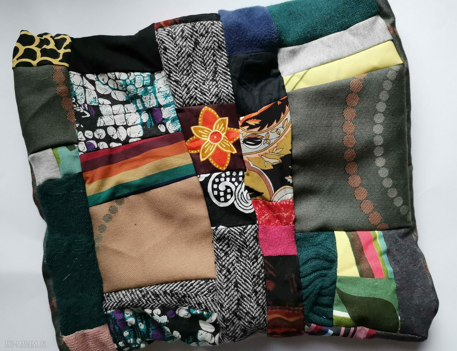 Kolorowy komin patchworkowy zero waste - handmade boho