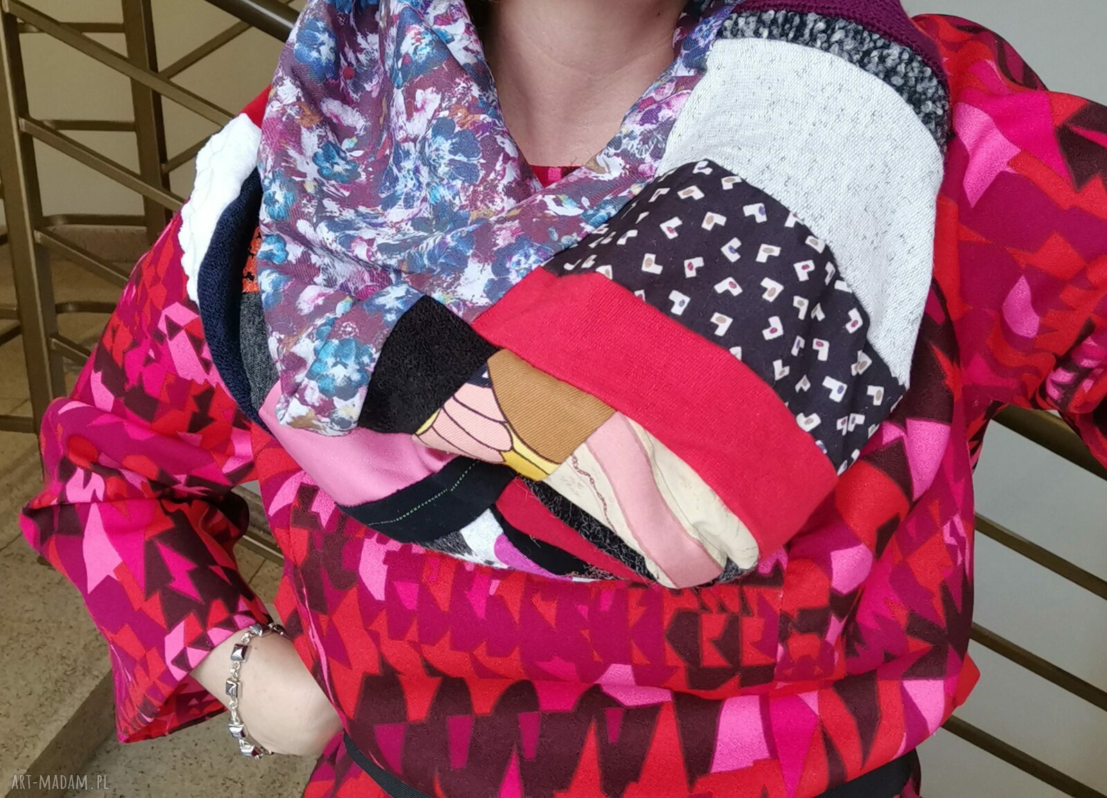 Kolorowy komin patchworkowy BOHO Box D1 - ciepły, szyty ręcznie na podszewce