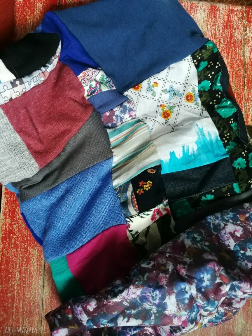 Miękki komin patchworkowy na podszewce w stylu boho etno