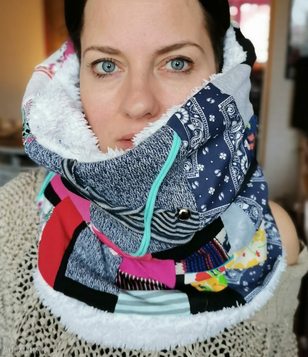 Komin patchworkowy boho handmade w kolorach - box x1 na podszewce