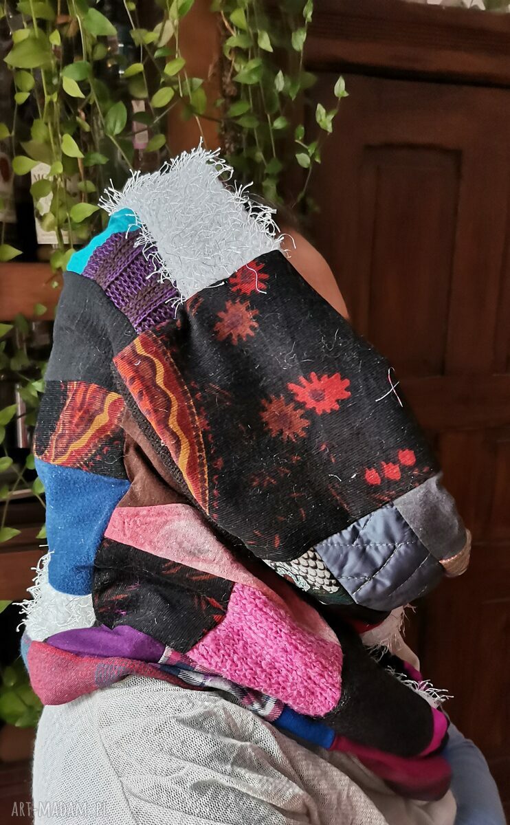 Kolorowy komin patchworkowy Boho damski - handmade z kawałków materiałów (zero waste)