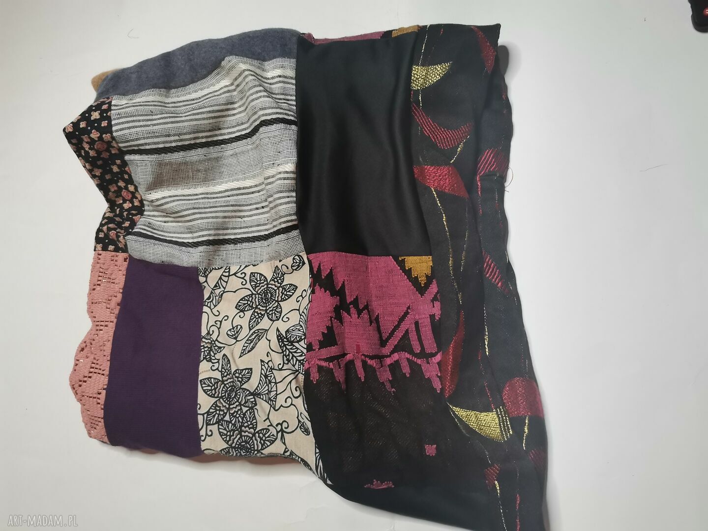 Komin patchworkowy boho - kolorowy, wciągany przez głowę (rozmiar uniwersalny)