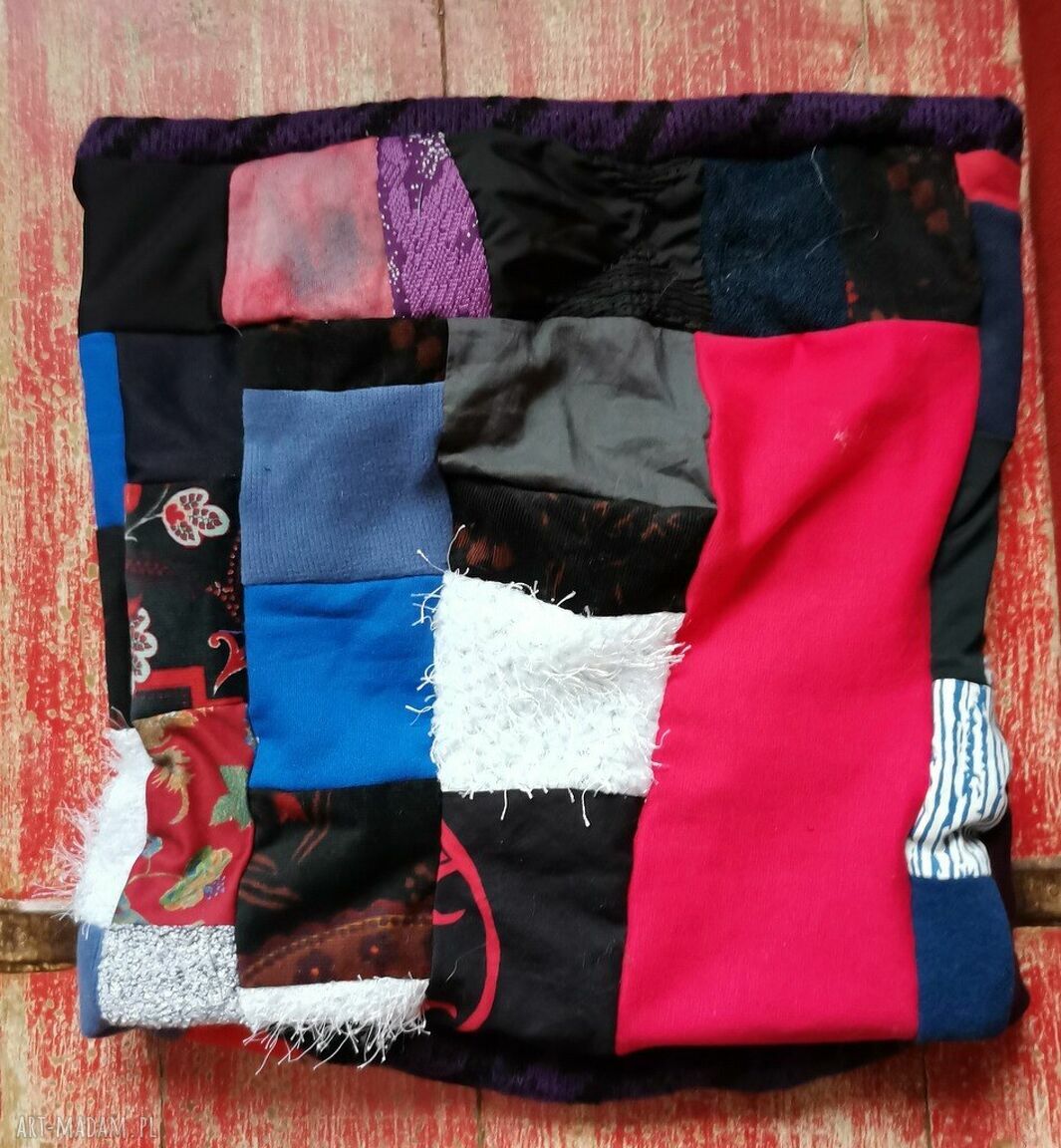 Komin patchworkowy boho handmade kolorowy ciepły - box P1, na podszewce (40x38 cm)