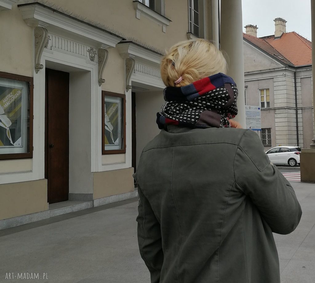 Ciepły komin patchworkowy z wełny w stylu boho - zimowy unisex