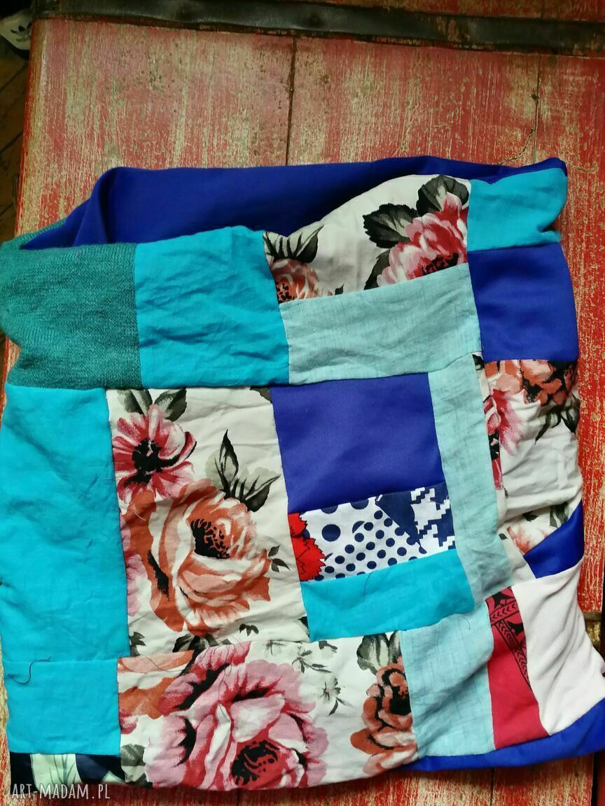 Komin patchworkowy damski boho na podszewce - ręcznie uszyty z różnych tkanin