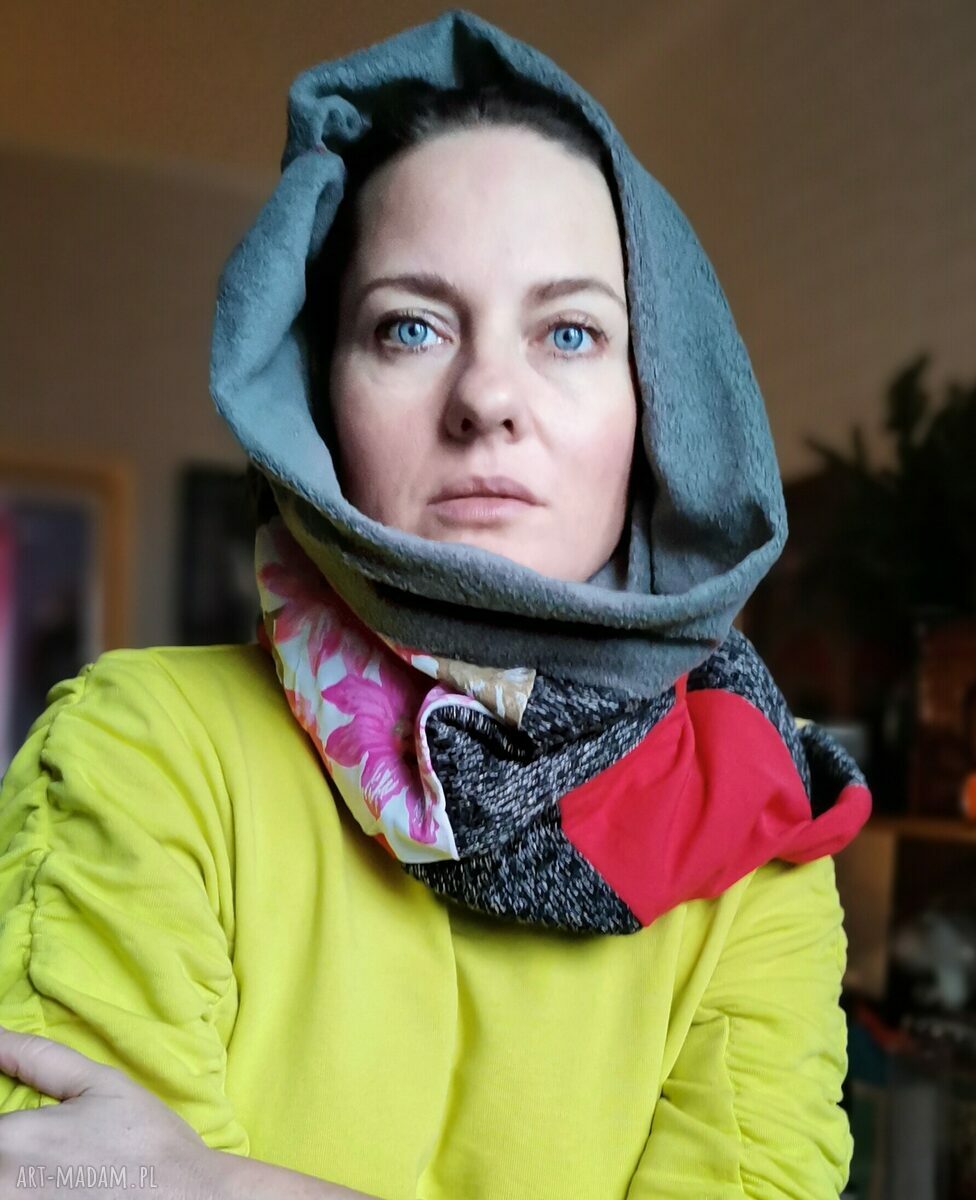 Kolorowy komin patchworkowy boho handmade z podszewką - ciepły dodatek dla kobiet