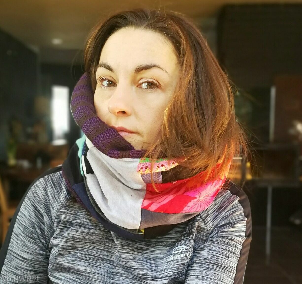 Miękki komin patchworkowy na podszewce - damski boho folk na rower