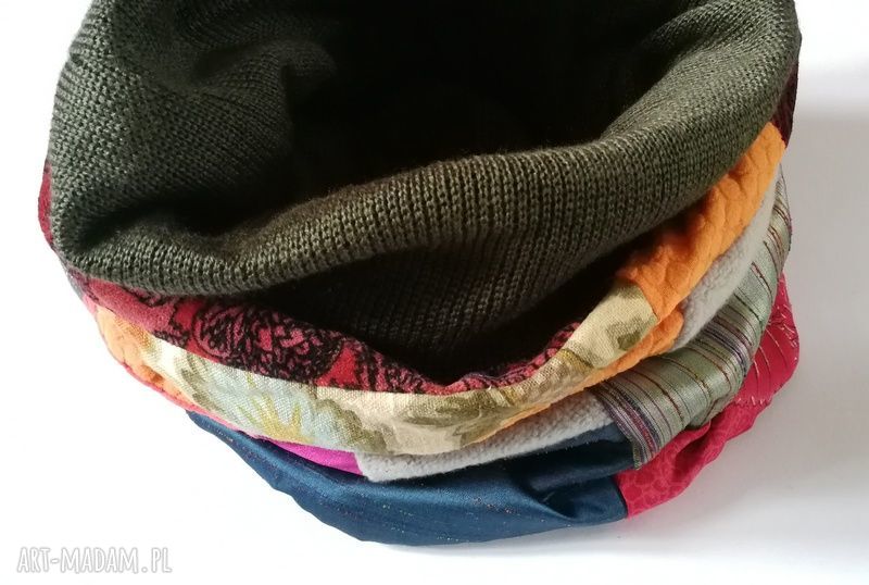 Komin patchworkowy zimowy boho etno - ciepły i kolorowy, rękodzieło