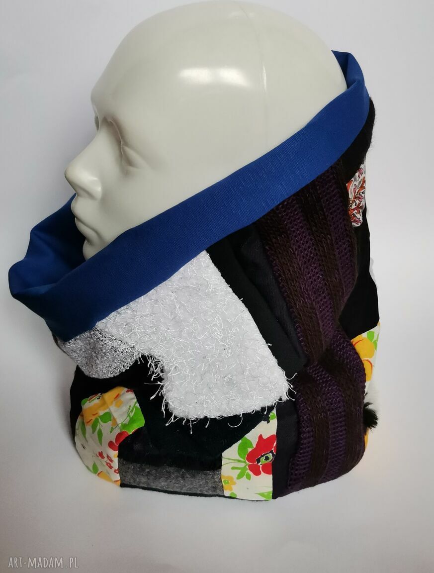 Damski komin patchworkowy boho handmade - kolorowy box D1 na podszewce