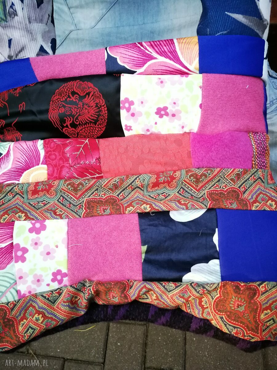 Kolorowy komin patchworkowy boho folk na podszewce - miękki i wygodny dla kobiet