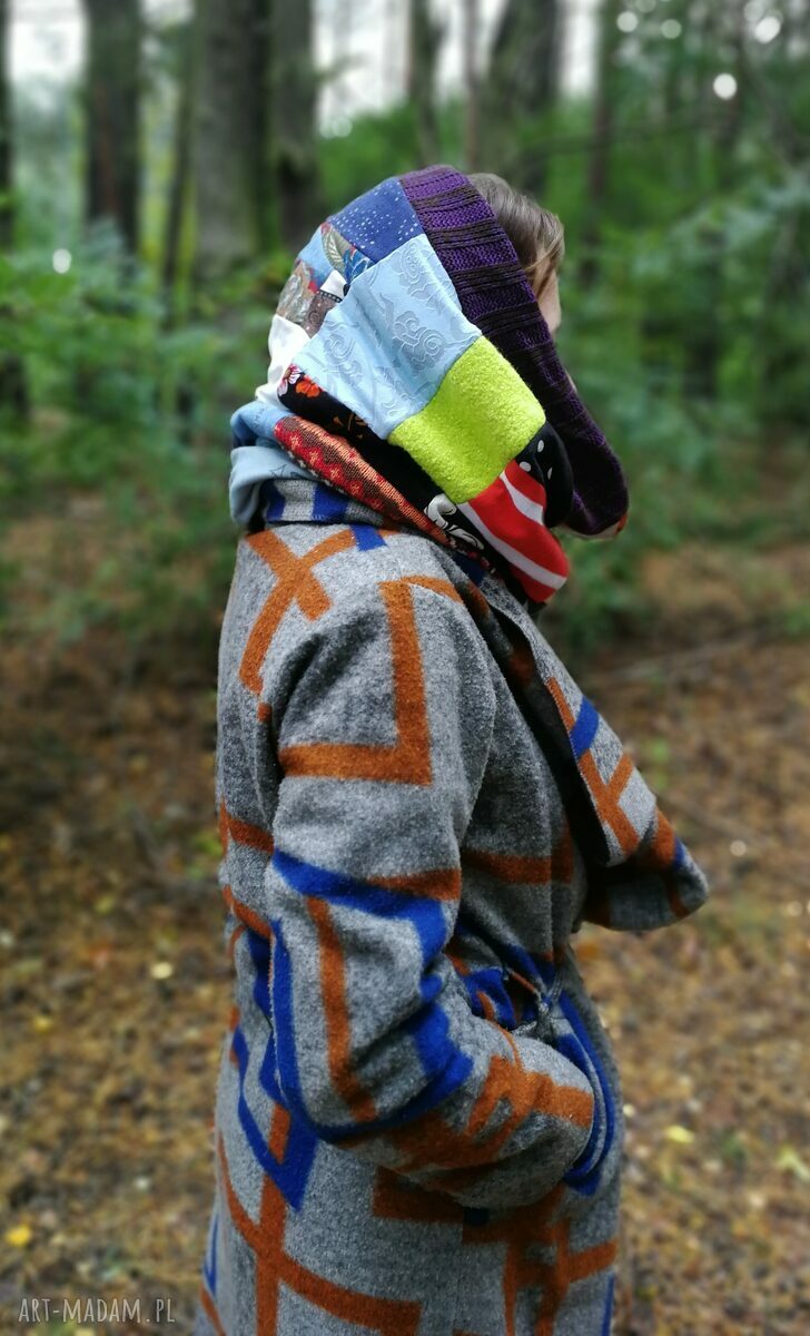 Komin patchworkowy z podszewką - etno boho, ręcznie szyty