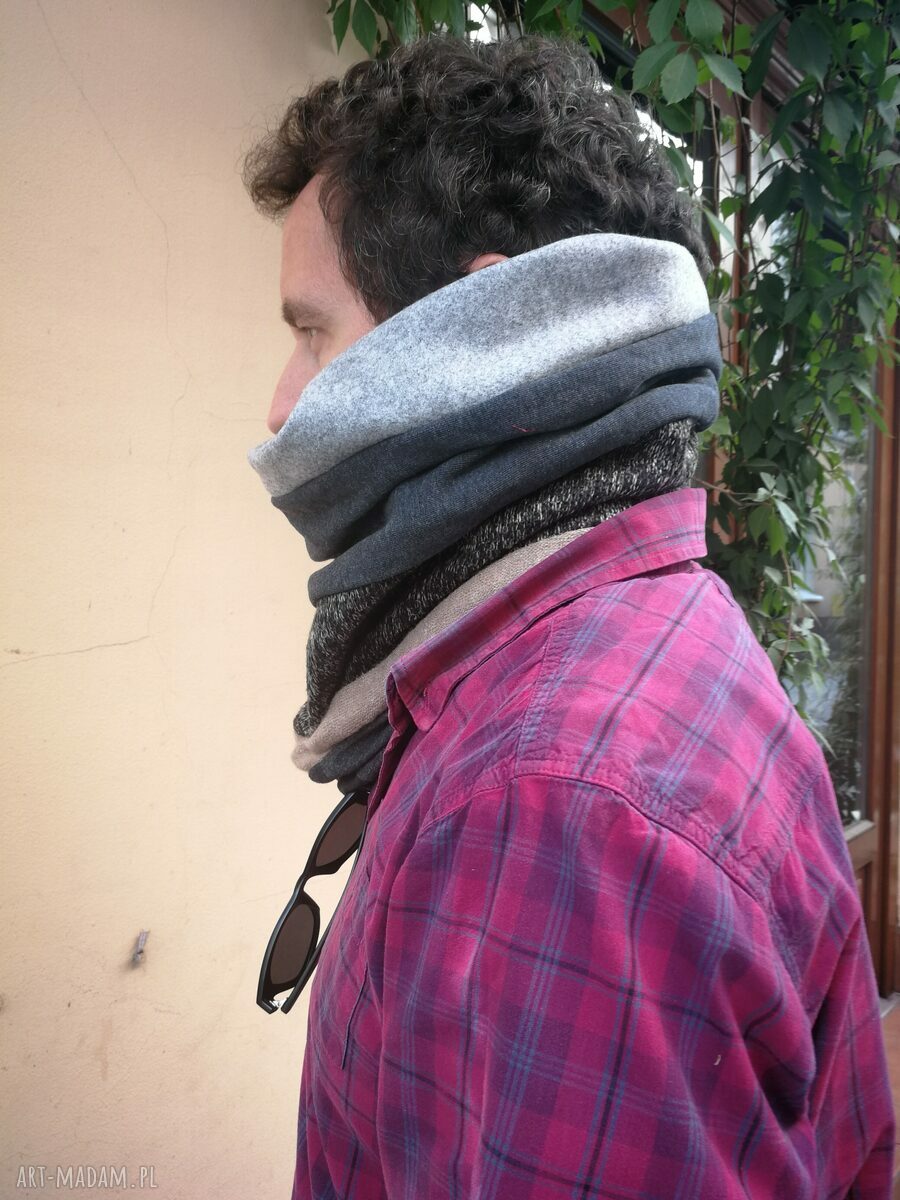 Komin patchworkowy na podszewce - miękki folk boho (unisex)