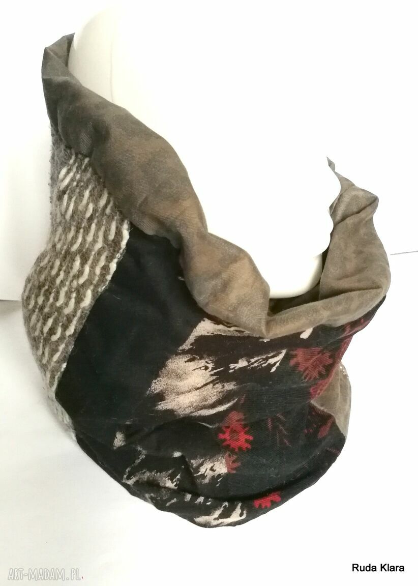 Komin patchworkowy w kolorach ziemi - etno boho handmade