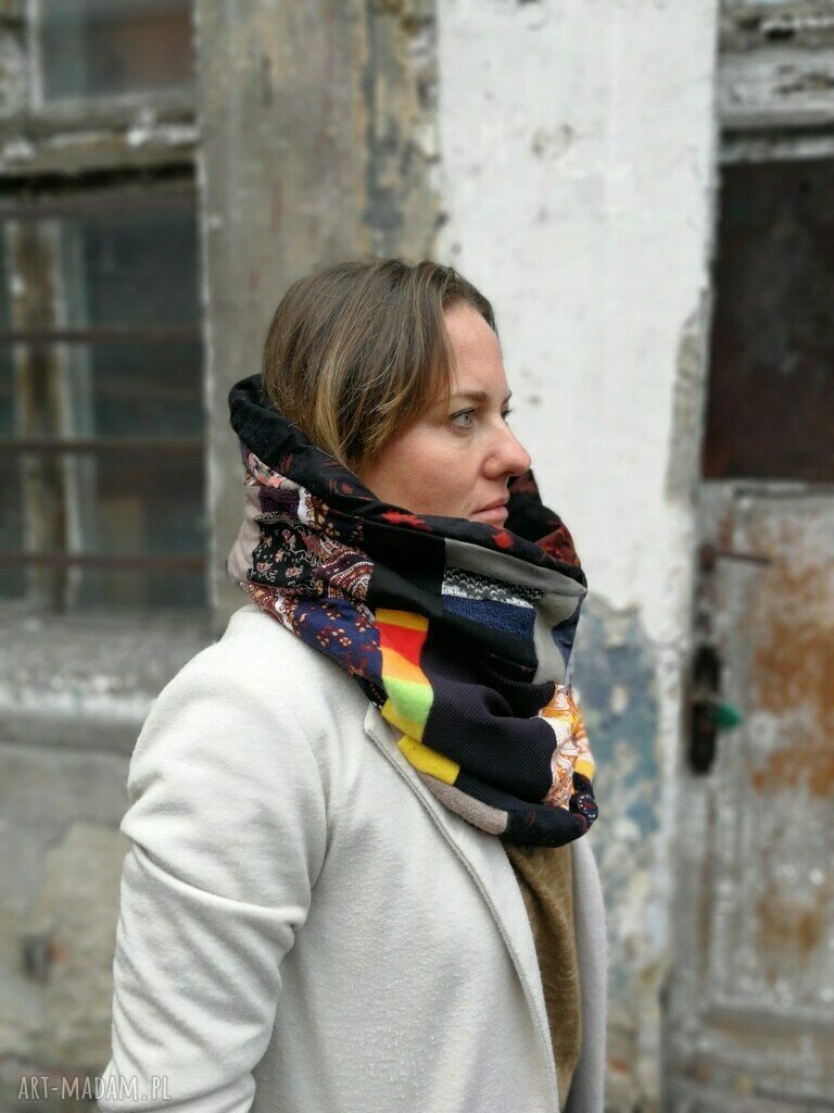 Komin patchworkowy na podszewce w stylu boho - miękki, ciepły i kolorowy