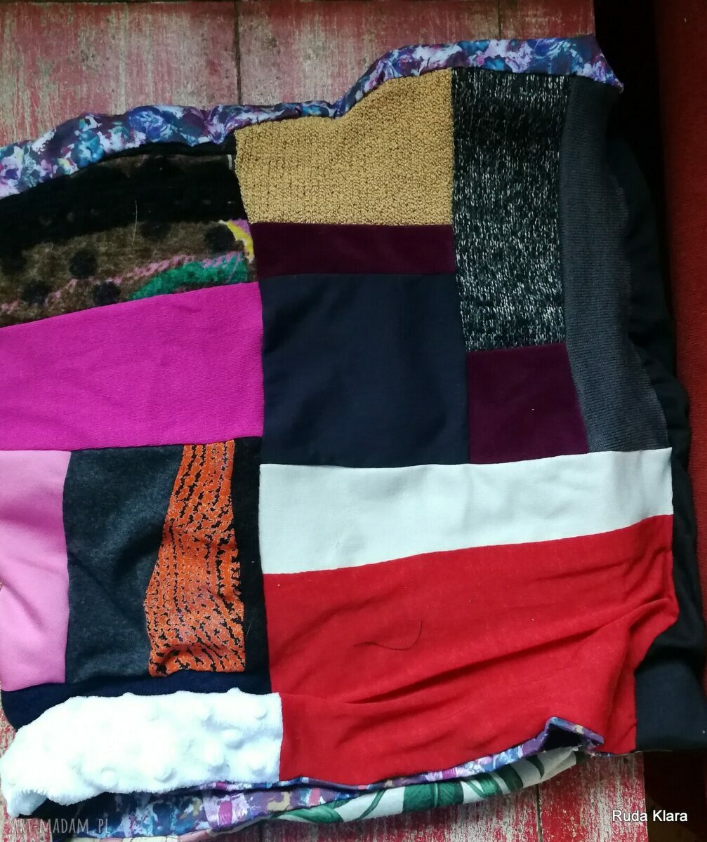 Komin patchworkowy na podszewce - miękki, kolorowy folk boho