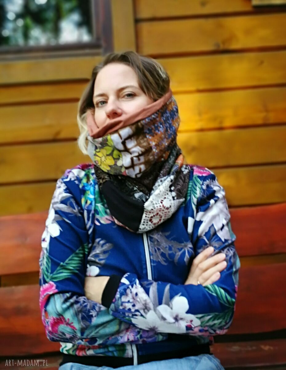 Komin patchworkowy damski folk boho z podszewką - ruda Klara (rozmiar uniwersalny)