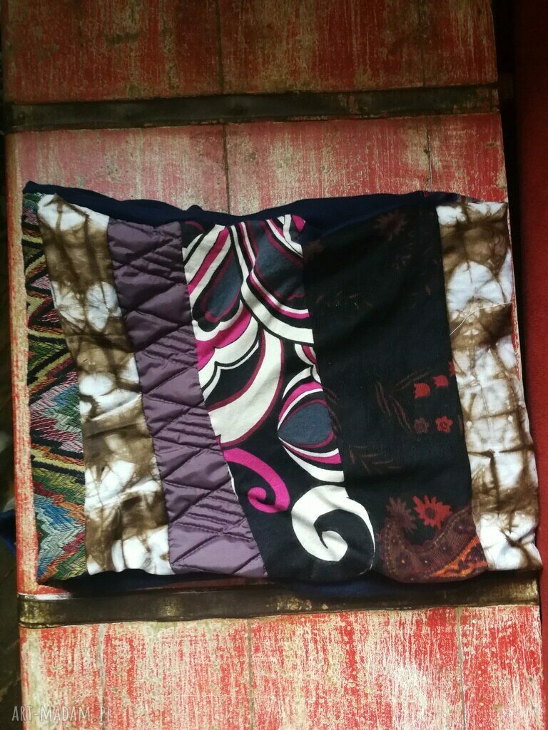 Kolorowy komin patchworkowy etno boho folk - miękki handmade na podszewce