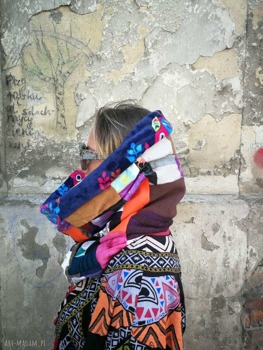 Komin patchworkowy na podszewce - miękki boho folk na wiosnę i jesień