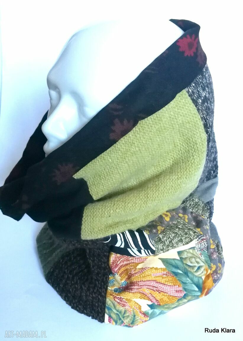 Komin patchworkowy damski handmade 38x40 cm - etno boho - Ruda Klara