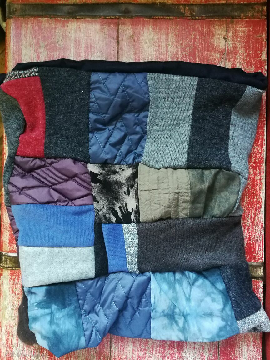 Kolorowy komin patchworkowy na podszewce - etno unisex, handmade