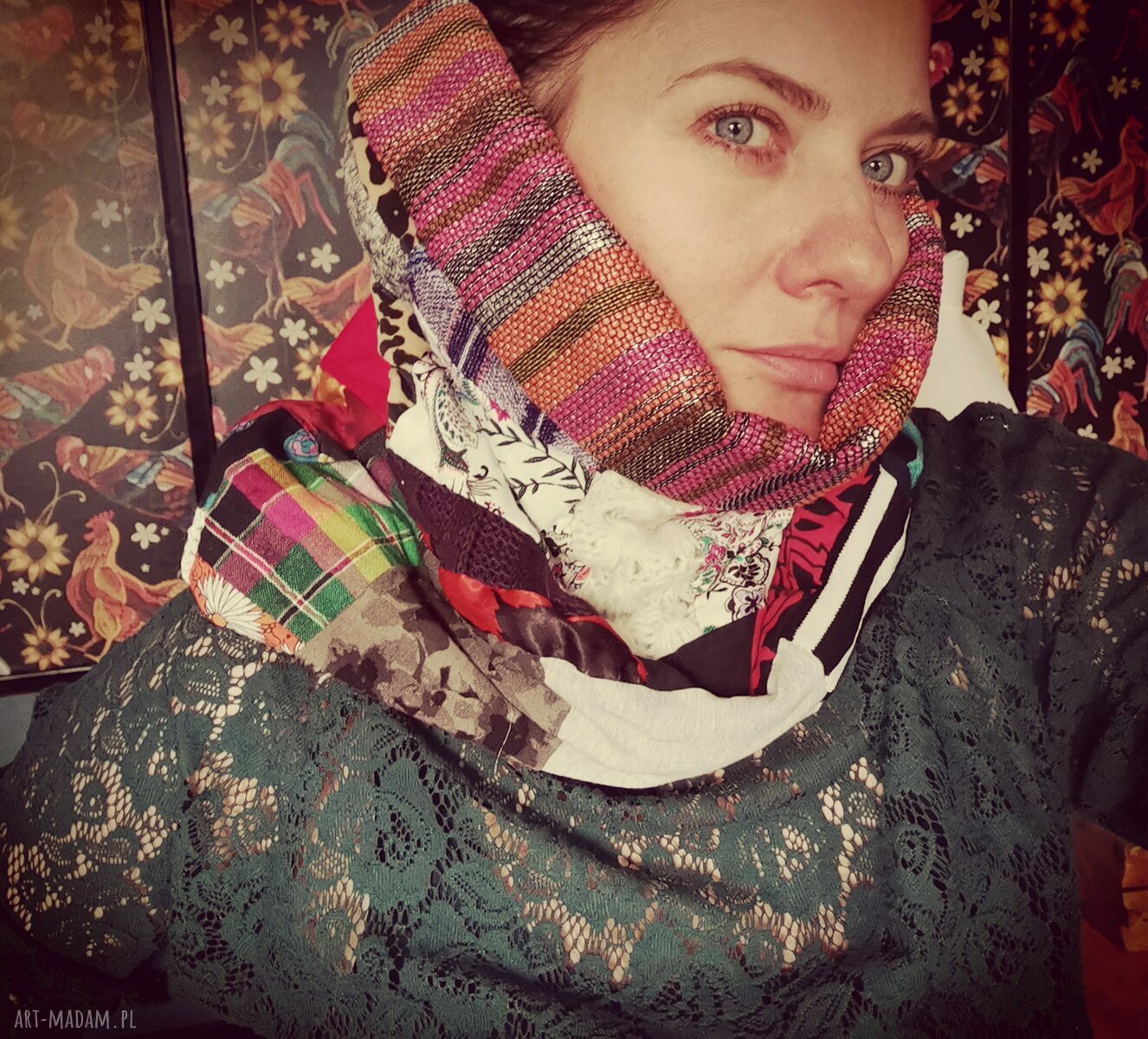 Komin patchworkowy zero waste miły i kolorowy boho - ręcznie szyty