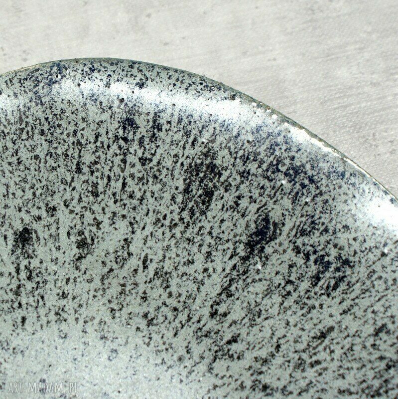 Patera ceramiczna do serwowania i dekoracji - metaliczne srebro z granatowymi akcentami
