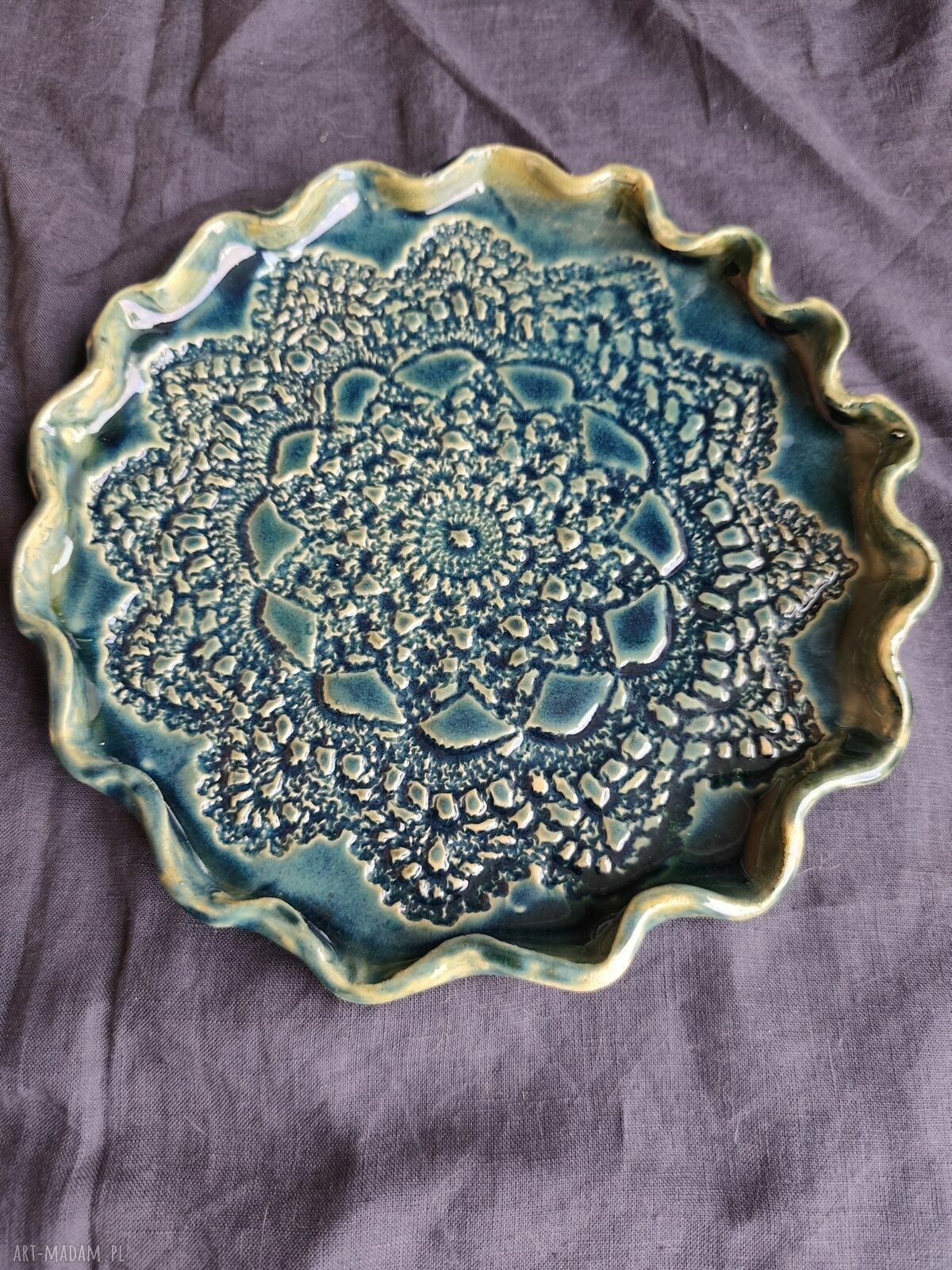 Patera ceramiczna na ciasteczka z motywem koronki - prezent handmade