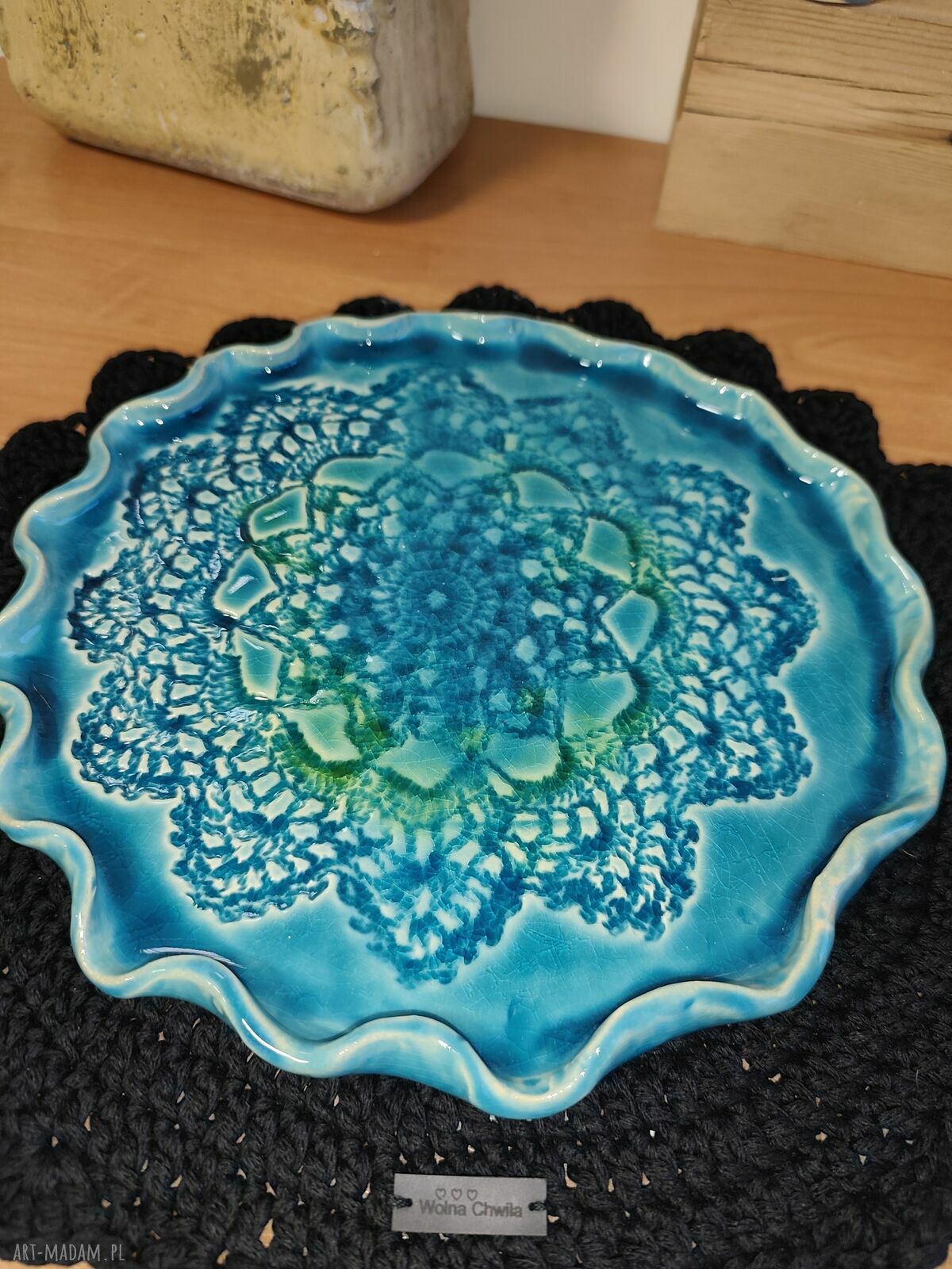 Wolna Chwila - turkusowa patera ceramiczna na ciasteczka śr. ok. 25 cm