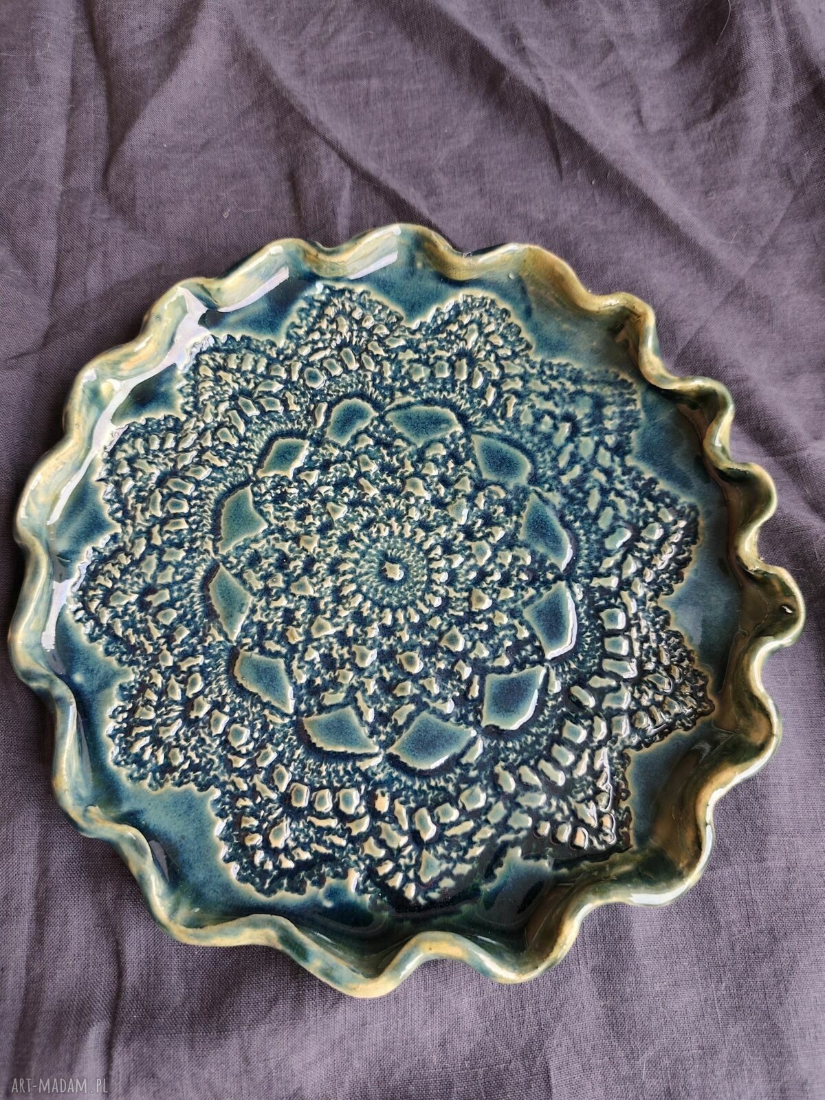 Patera ceramiczna na ciasteczka z motywem koronki - prezent handmade